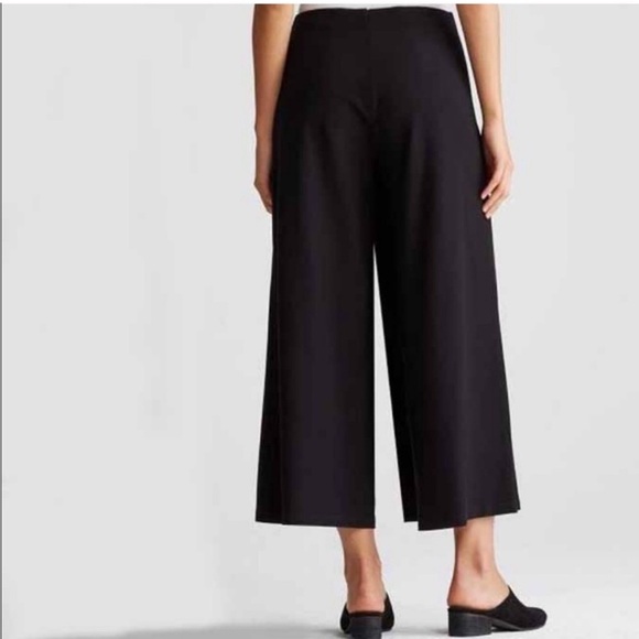 Eileen Fisher Silk Georgette Crop Black Wide-Leg Wrap Pants - Picture 5 of 12